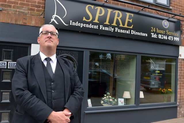 Paul Wilson, funeral director, outside Spire Funeral Services' new funeral home in Staveley.