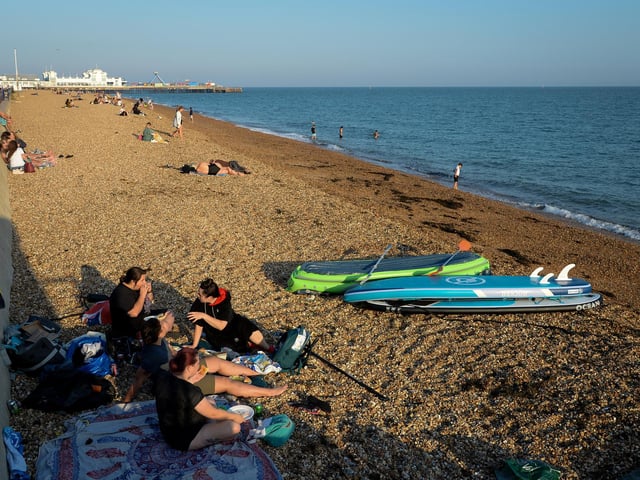 People enjoy the evening sunshine on Southsea beach on September 21, 2020 in Portsmouth. Picture: Finnbarr Webster