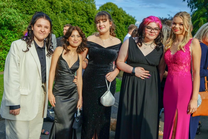 Sian Evan-Sinclair, Katie Knight, Keeley Parkin Keira Donson and Lexi Briggs at the Tupton Hall School Prom