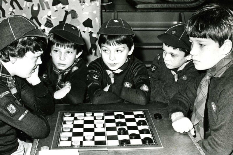 Gary Wright, left of 3rd St Michael's Pack plays David Hudson of the 30th Cleadon All Saints Pack in a draughts game in the South Shields Superpack Competition. Remember it?