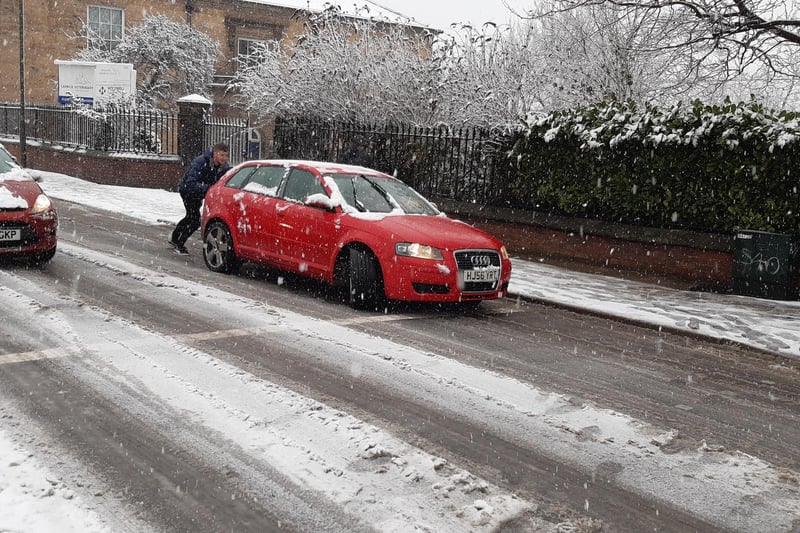 This driver was struggling to move their car in Chesterfield town centre.