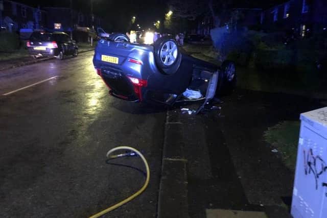 A displaced manhole cover on Tapton View Road in Chesterfield caused a 20-year-old man's car to flip upside last week.