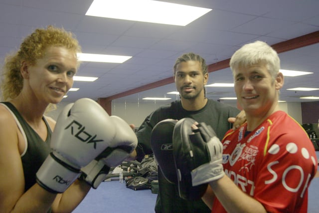Champion kick boxer David Haye visited Fitness First in 2007, left to right was also Lorraine Roberts and Garyn Hall