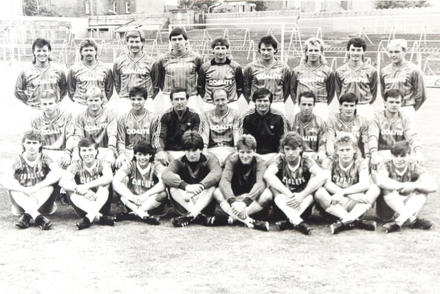 John Duncan, centre right, with his squad for the 1986/7 season. Spireites finished 17th in Division Three for the second successive season.