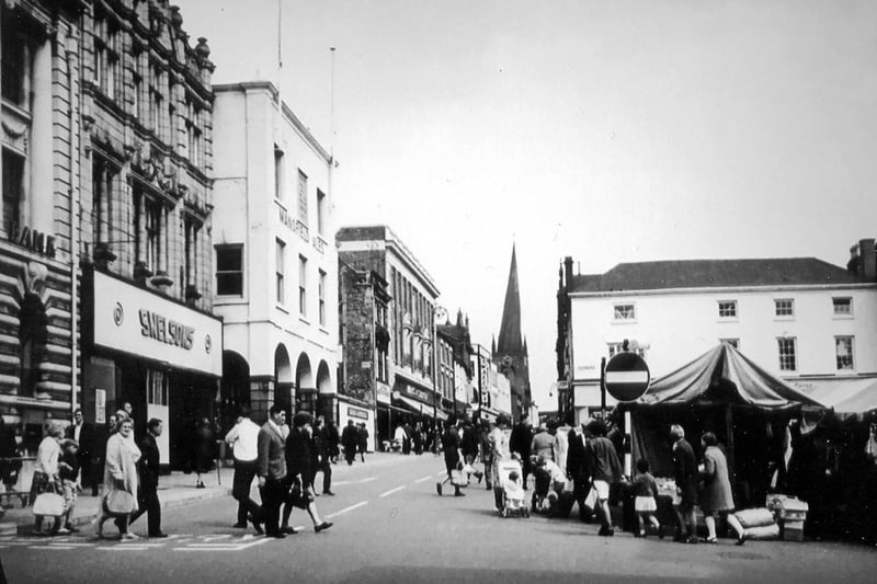 Can you spot a familiar face in this photo of Chesterfield town centre in 1966?