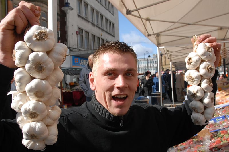 An Easter Monday scene from 2006 with Steve Pempoup at the continental market in South Shields.