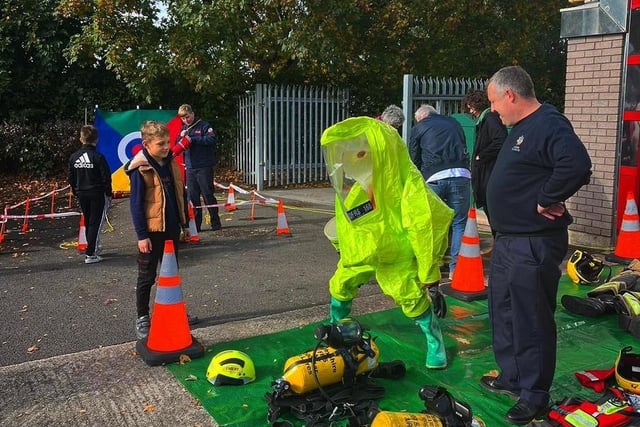 A hazmat suit was among the firefighting equipment on display.