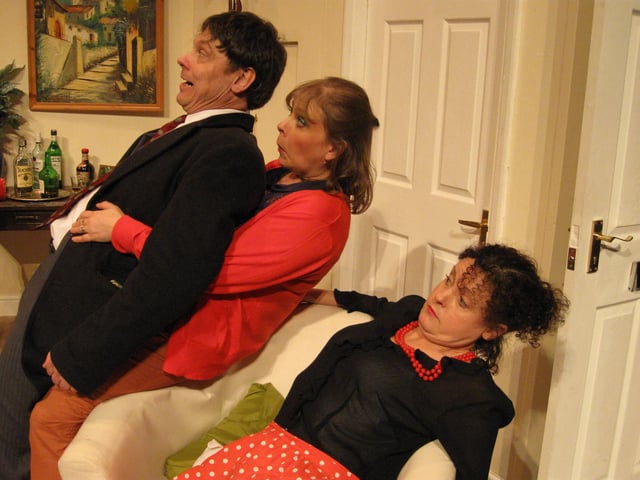 John Goodrum, Susan Earnshaw and Susie Hawthorne in Funny Money which runs at the Pomegranate Theatre, Chesterfield, from January 18 to 22, 2022.
