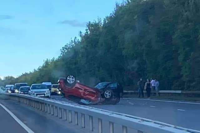 The scene of the crash on the A61 Dronfield Bypass this morning. Image: Tim Farmer.