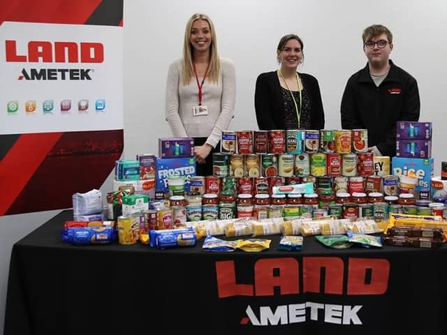 Staff at AMETEK Land packed donations to Chesterfield Foodbank