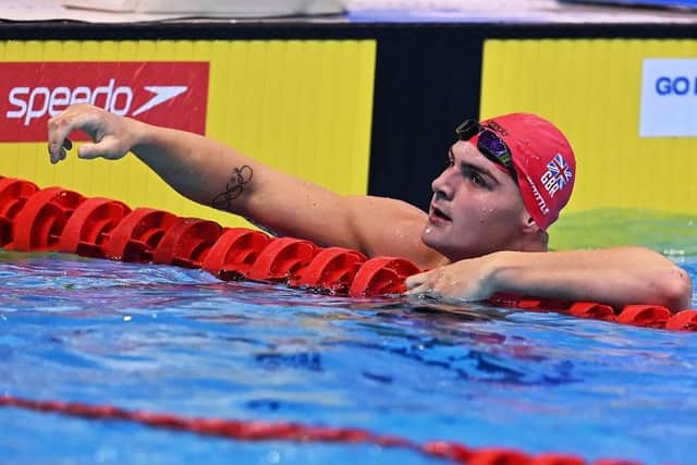 Jacob Whittle reacts after competing in the Men's 200m Freestyle at the British Swimming Championships 2024.