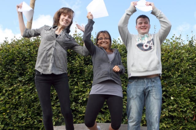 Shirebrook school GCSE results  l to r Katie Hays, Hannah Fritchley, Jake Toon