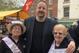 Chesterfield MP Tony Perkins showing support for WASPI campaigners Angela Madden, right, and Janet Atkinson.