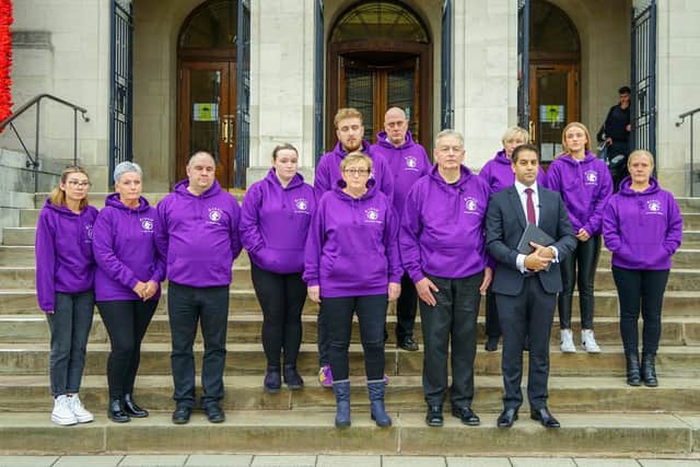 As the inquest concluded today family gathered outside Chesterfield Coroners Court dressed in purple hoodies in memory of the 23-year-old.