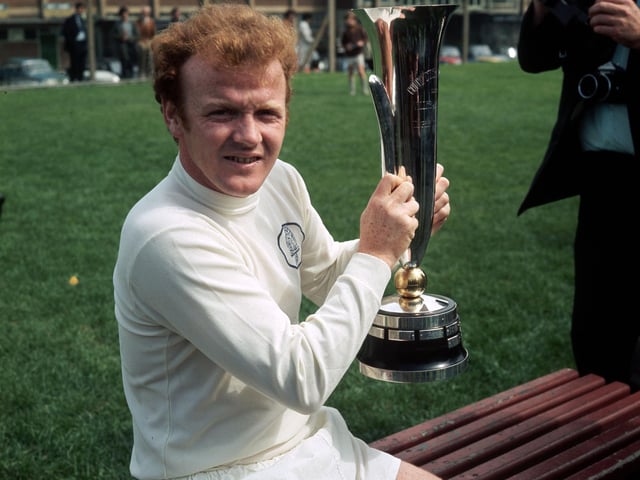 1971: Billy Bremner holds up the Fairs' Cup (UEFA Cup) which his team won after beating Juventus over two legs. Bremner was a key midfielder in Don Revie's team and was voted Player of the Year in 1970. He played 54 times for Scotland and went on to manage Leeds and Doncaster Rovers.