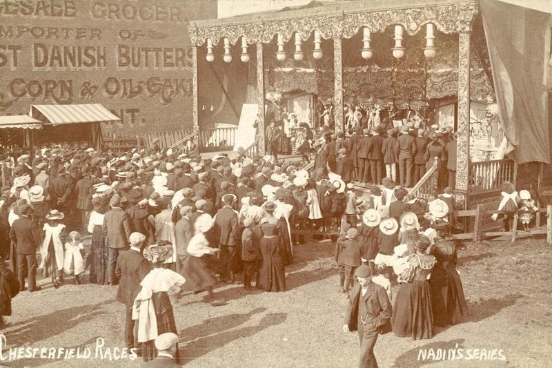 Proctor's Bioscope, sideshow at Chesterfield Races. The travelling Bioscope showmen visited fairs and events in the period 1890-1914 were the pioneers of the cinematographic world.
