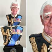 Coronation creation of King Charles III using sugar paste and recycled materials
