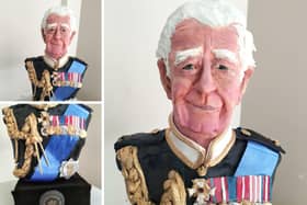 Coronation creation of King Charles III using sugar paste and recycled materials