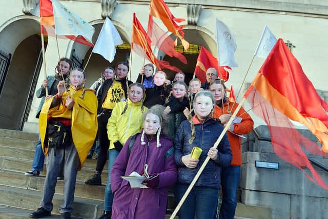 Members of the Chesterfield and North East Derbyshire branch of Extinction Rebellion protested outside Chesterfield Town Hall.