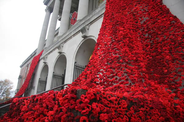 The annual poppy display at Chesterfield Town Hall.