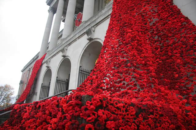 The annual poppy display at Chesterfield Town Hall.