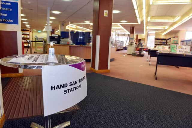 Hand sanitising stations will be available at Chesterfield Library when it reopens