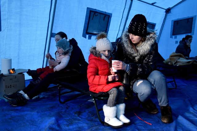 Refugees in a tent in western Ukraine. Picture by Yuriy Dyachyshyn/AFP via Getty Images.