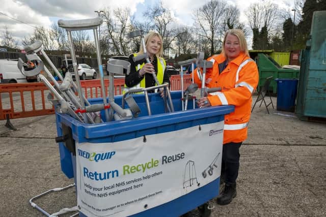 Derbyshire County Council, Cabinet Member for Adult Care, Councillor Natalie Hoy (left) and Derbyshire County Council Cabinet Member for Infrastructure and Environment, Councillor Carolyn Renwick with some of the returned items