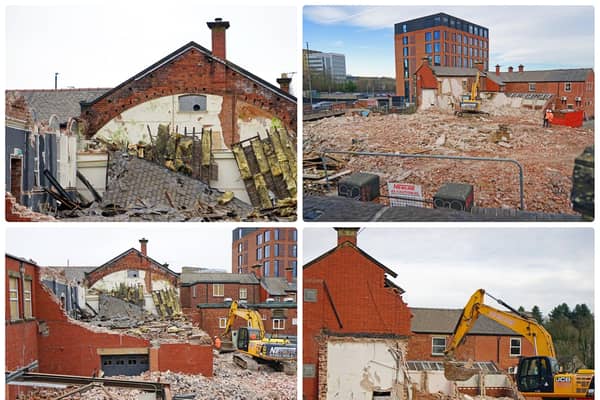 The demolition of the building is underway.