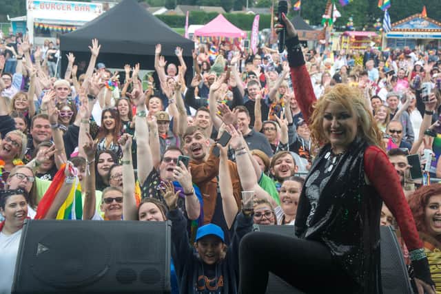 Kelly Wilde on the main stage at Chesterfield Pride (photo: Fox and Squirrel Photography)