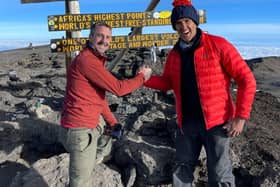 Alan Knight (left) with Jon Leonard at the summit of Mount Kilimanjaro