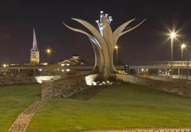 The Famous Sculpture, Growth, At Horns Bridge Roundabout, In Chesterfield, Which Is Said To Have Been Inspired By Chesterfield\'S Crooked Spire Church