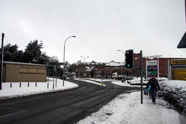 Snow Scenes in Chesterfield by the retail park in 2010
