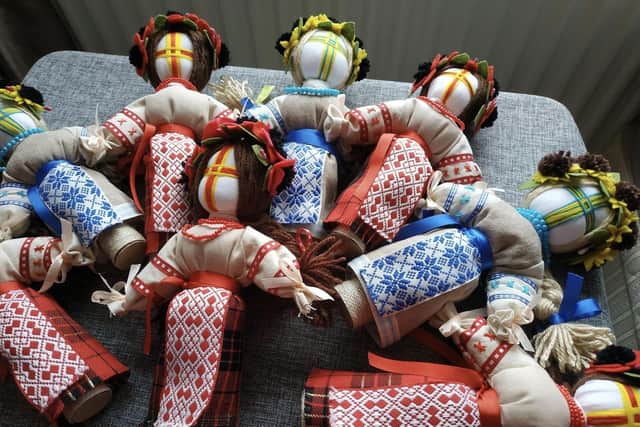 A collection of 'faceless' motanka dolls made by Iryna Zaiarna.