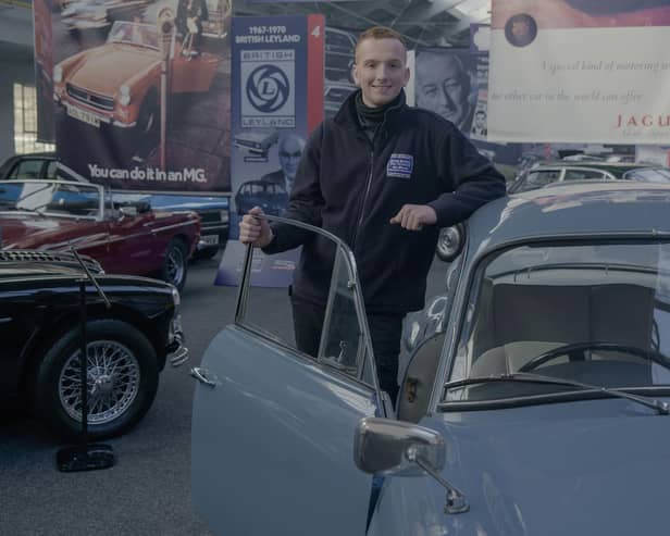 Luke Henshaw, classic car apprentice at the Great British Car Journey in Ambergate. The 18-year-old is one of ten finalists for the title of VisitEngland’s Tourism Superstar 2023 and is counting on votes from the public.