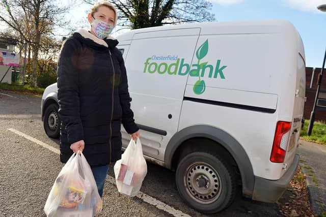 Volunteer Sophie Dolling ready to distribute items from Chesterfield Foodbank's base at St Michael's Church Hall in Brimington.