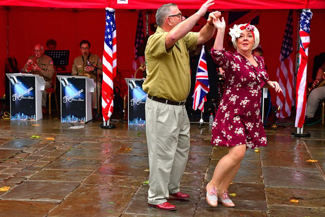 Dancers enjoy the 1940s music in the town centre