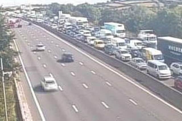 Traffic building on the M1 after a 'serious collision' closes the southbound carriageway in Derbyshire. Image: Traffic England.