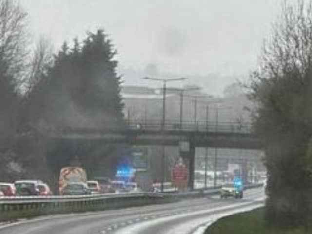 The A617 was closed at Horns Bridge while emergency services attended and was reopened around 9.15 am.