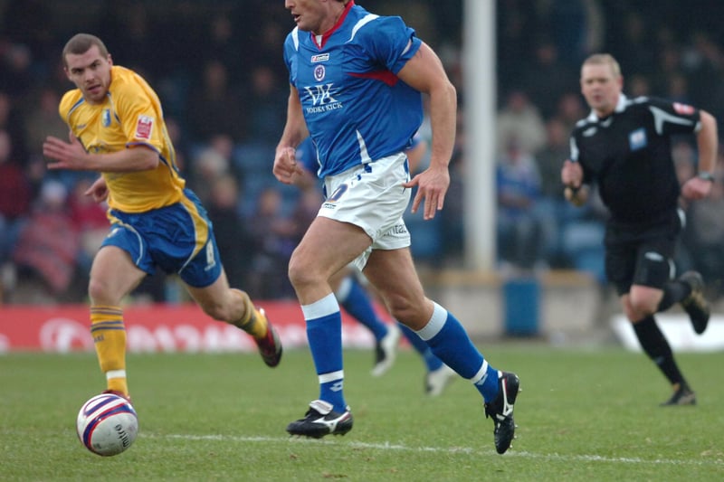 Steve Fletcher goes on a surging run. Fletcher played 38 times for Chesterfield that season, scoring five goals. He turned down a contract renewal at the end of the season due to family commitments..