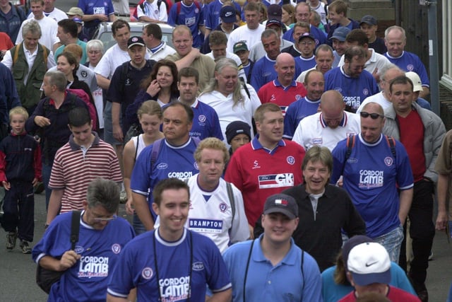 Chesterfield fans taking part in the 'Walk for Survival' from Saltergate on July 8, 2001.