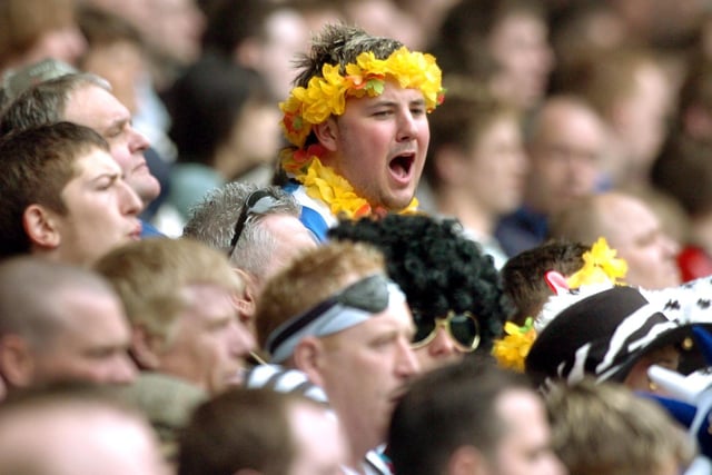 Wednesdayites in high spirits at Derby's Pride Park in May 2006.