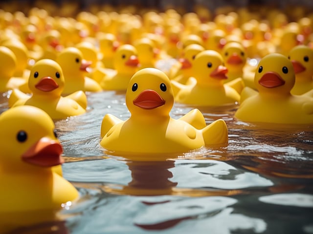 Holymoorside Gala is back on August 30 after nearly 30 years.  Aattractions on the recreation ground will include a dog show, terrier and lurcher racing, a falconry display, and a motorbike stunt show by Dangerous Steve. Hundreds of floating yellow ducks will be competing for cash prizes in a duck race along the river, organised by Scouts (generic photo: Adobe Stock)