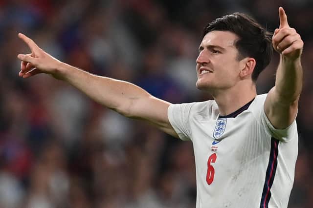 Harry Maguire celebrates England's win in the EURO 2020 semi-final against Denmark. Picture: Getty