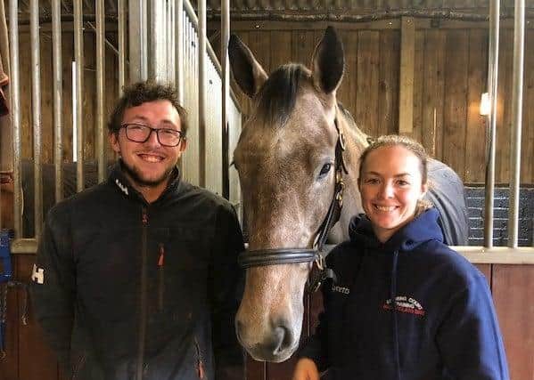 Apprenticeship award nominee Jacob Peverill-Jones with employer Sam Hobbs at her equestrian training stables near Loughborough.
