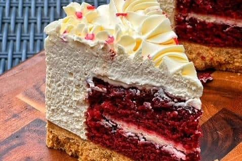 Red velvet sponge cheesecake.