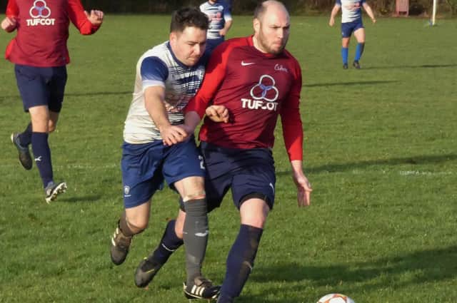 Action from Britannia Tupton against Crown Killamarsh earlier this month. Photo by Martin Roberts.