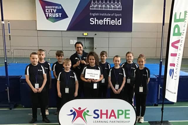 Bronze Young Ambassadors (BYA) from Staveley Junior School pictured with Olympic athlete and world champion Nicola Minichiello
