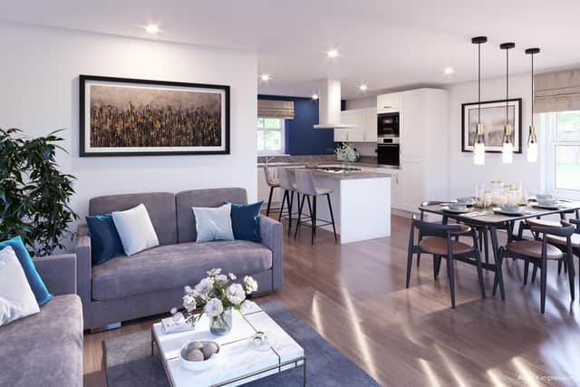 The open-plan open-plan kitchen-dining-living area in the four-bedroom Abingdon-style home.