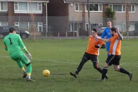 Mutton score their opening goal in Sunday's game. Photo by Martin Roberts.